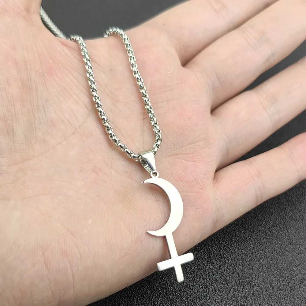 Silver Color Moon Cross Lilith Symbol Pendants Necklace For Women Stainless Steel Charms Astrological Symbol Sign Amulet JewelryXJ251018