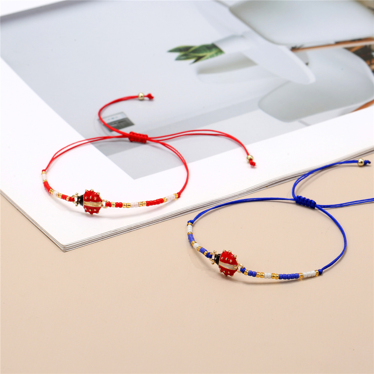 Luxury bracelet Retro Red ladybug bead lucky woven adjustable bracelet set for women free shipping gold bracelet women Christmas gift