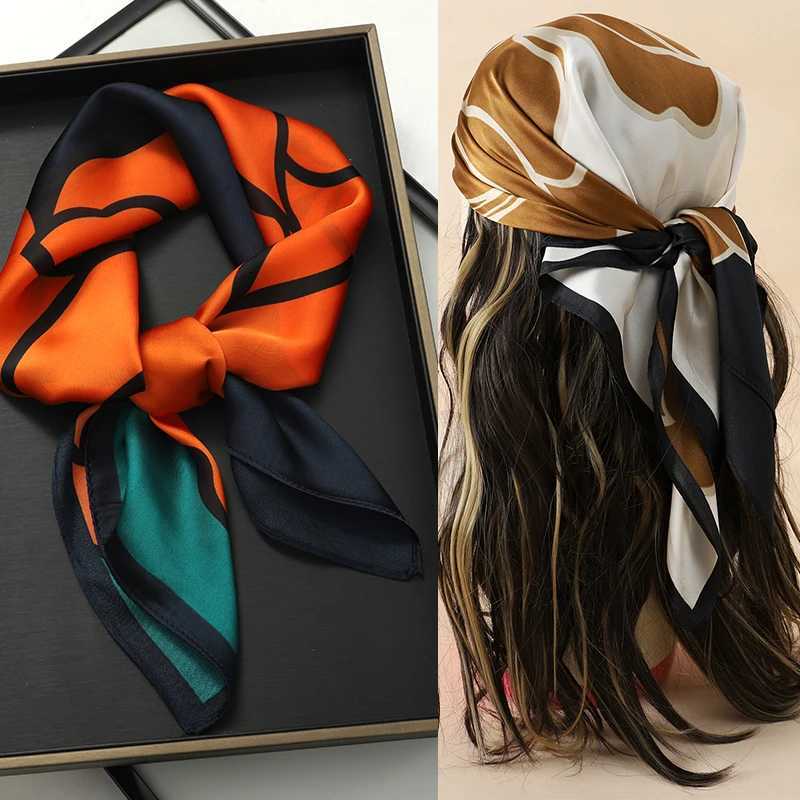 Luxury Brand 2023 Silk Square Scarf Women Cat Neck Hair Tie Band Beach Hijab Kerchief Head Headbands Bandana Female Foulard 70cm W251021
