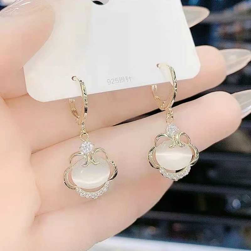 New Luxury Zircon Water Drop Earrings for Women Korean Fashion Rhinestone Opal Flower Geometrical Earring Girl Unusual Jewelry J251021