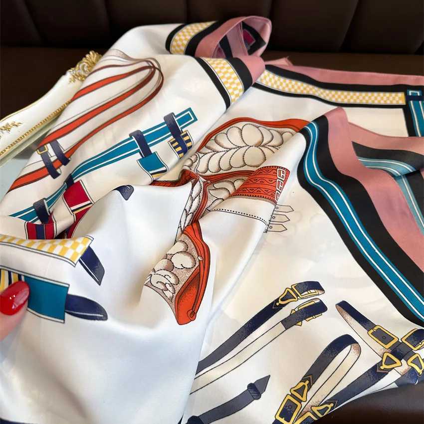 New 9090cm Fashion Square Scarves Wen Shawl Print Silk Satin Hijab Fa Bandana Luxury Brand Ladie Band Foard MuffrW251021