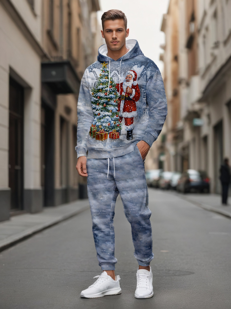 Men's Ankle-Length Knitted Hoodie Casual Outdoor Polyester Sweatshirt Gradient Color Print Adjustable Drawstring Long Sleeve - LMWY00174