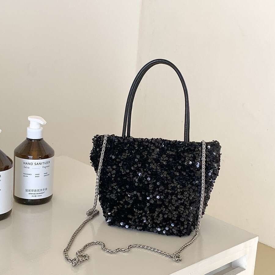 New Silver Sequin Niche Design Versatile Fashion Handbag Tote Stylish Chain Shoulder Crossbody Bag For Women B5