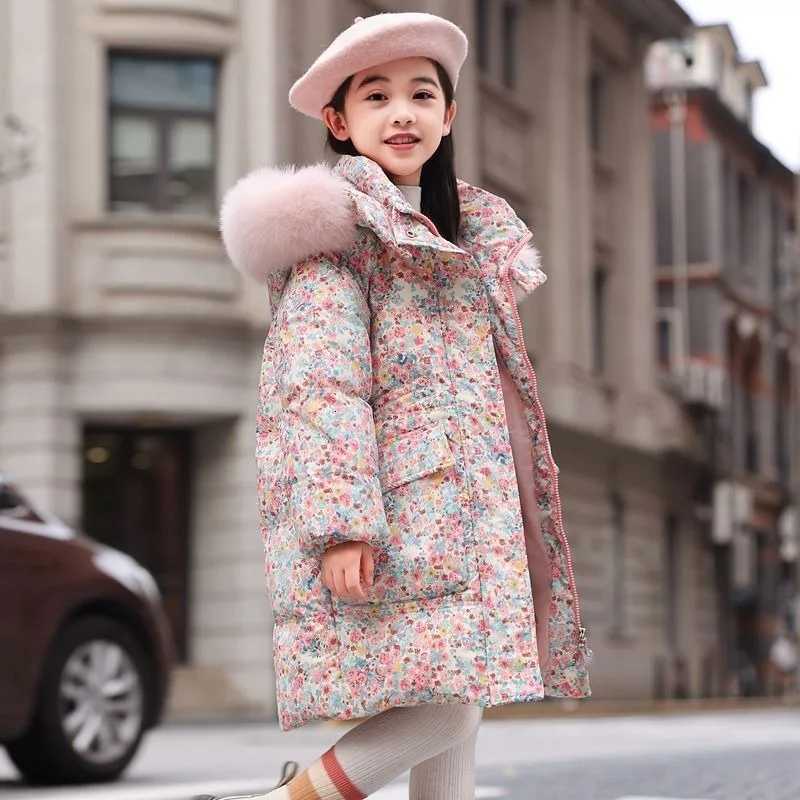 Stylish Floral Winter Thickened Kids Down Jacket Thickened Cottonpadded Coat for Girls Tween Girls Warm Outdoor ClothingT251021