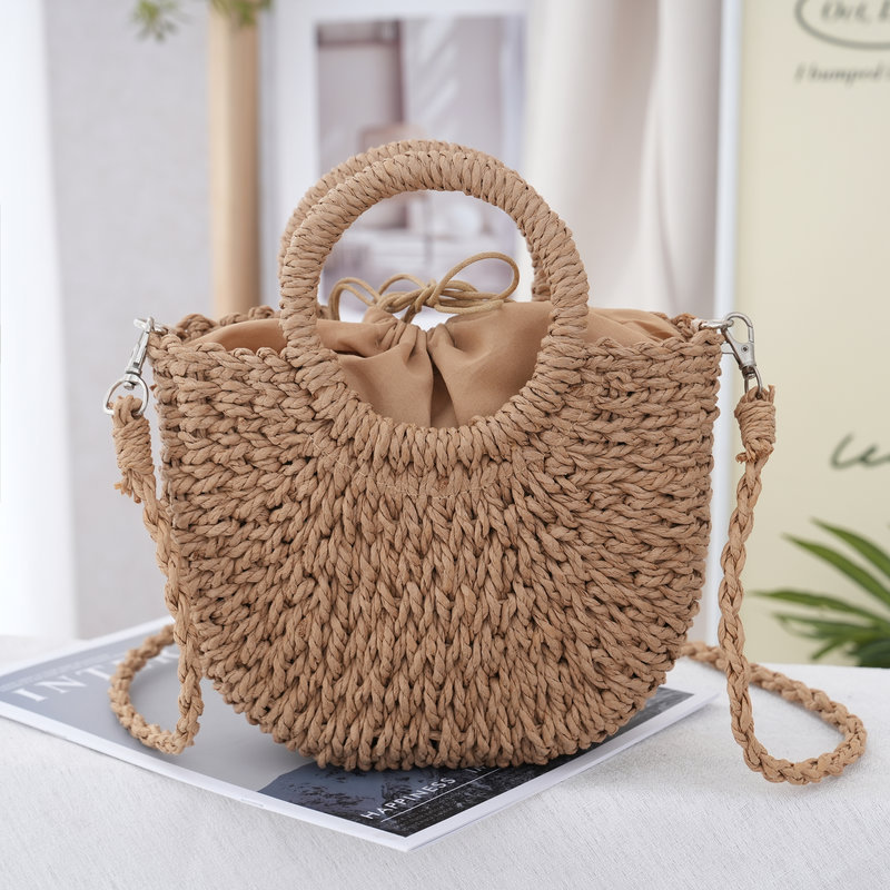 Natural paper hand woven bag, portable crossbody dual-use bundle pocket, small pocket, vacation style grass woven bag, women's bag