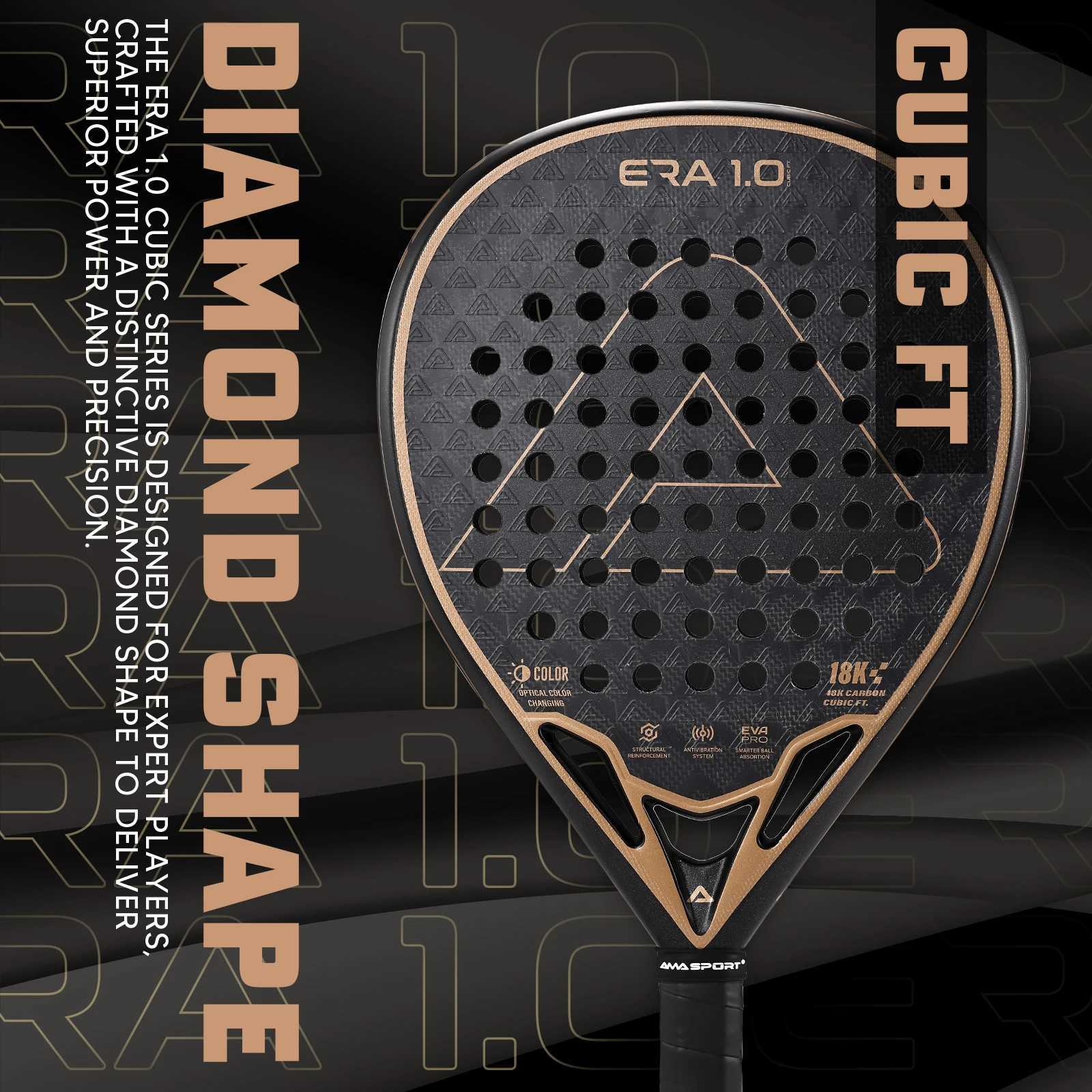 AMASPORT 8K Carbon Cubic Padel Racket Diamond Shape with 3DTextured Surface Smarter System for Enhanced Control Padel Racquet W251021