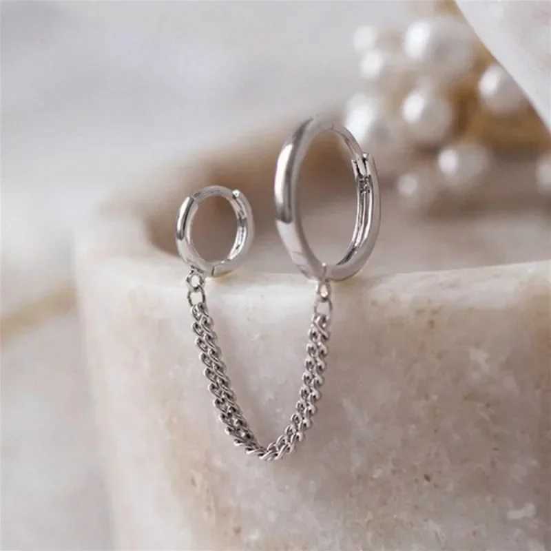 1PCS Stainless Steel Double Ear Hole Link Chain Hoop Earring for Women Ear Jewelry Accessories Gift Aretes J251021