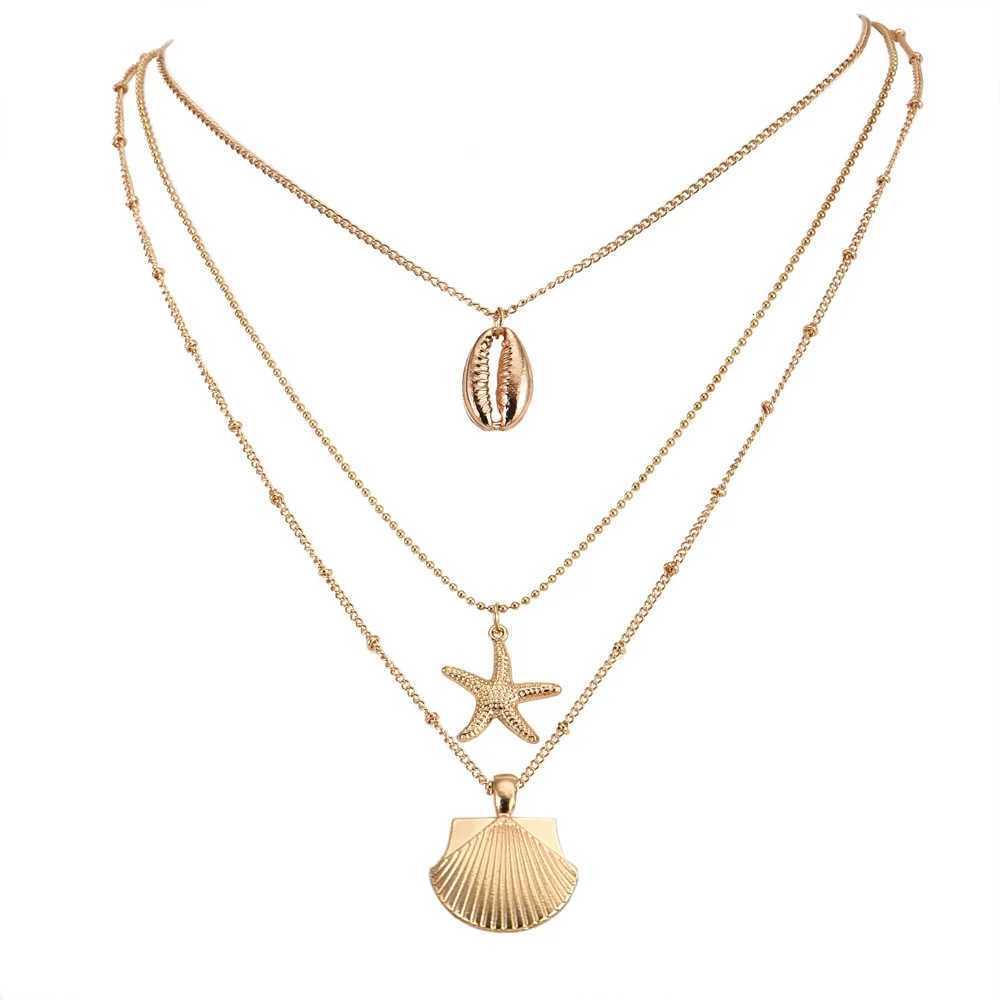 Vintage Starfish Multi-layer Necklaces Pendants for Women Girl Gold Color Beach Style Choker Long Necklace 2019 Boho Jewelry XJ250717