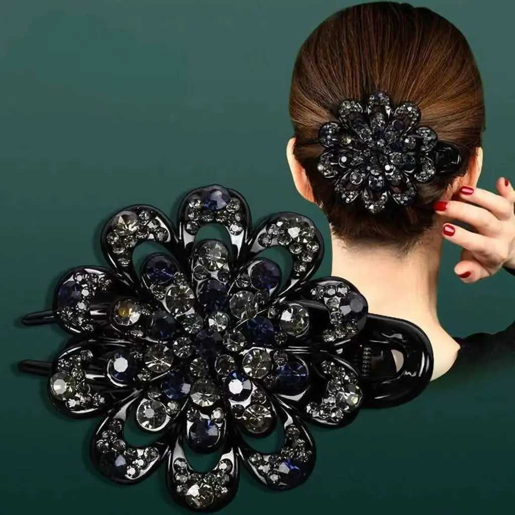 Korean Style Women Girls Hair Accessories Duck Billed Hairpins Headwear Coiled Rhinestone Elegant Hair Clip Three Tooth ClipW254021