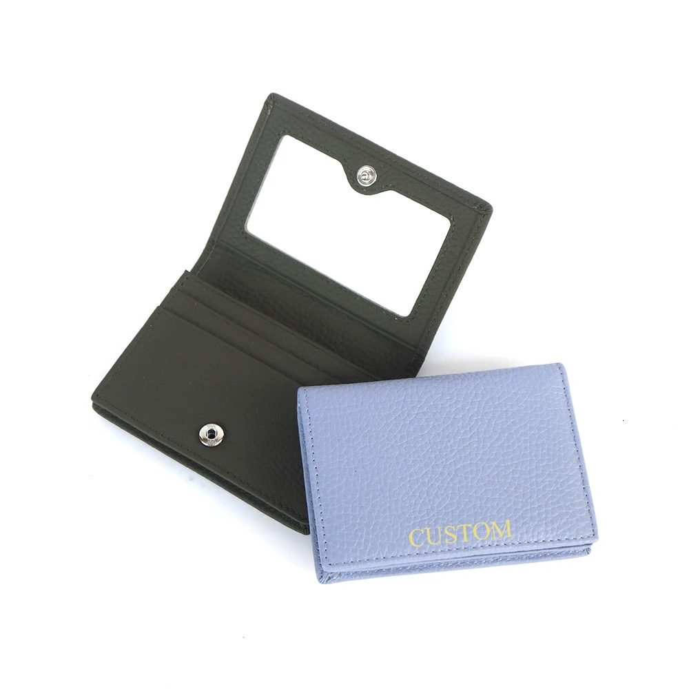 Free Customized Men Cow Genuine Leather Business Card Holder Women Bifold Leather Credit Card Case Coin Purse 251013