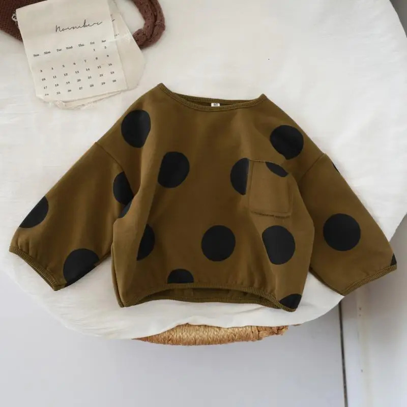 Korean Children Boy Sweatshirt Cotton Retro Dot Printed Toddler Kid Boyd Basic Shirts Loose Round Collar Kids Baby Pullovers 251018