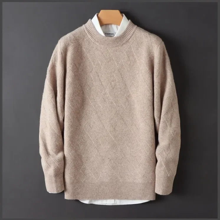 Mens Cashmere Sweater Loose and Thick Jacquard Crewneck Sweater Autumn and Winter Solid Color Mens Knit Bottom Sweater 251020