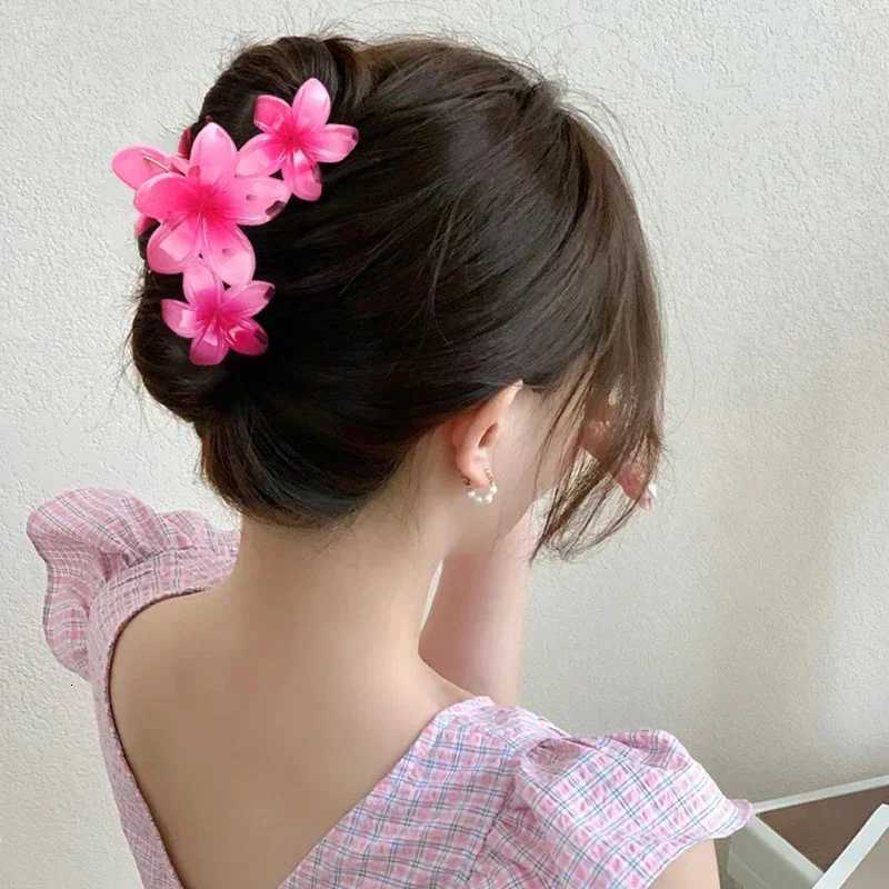 Trendy Egg Flowers Hair Claws Back of Head Retro Cororful Hairpin Shark Clip Korean Style Seaside Vacation Girl Hair AccessoriesW254021