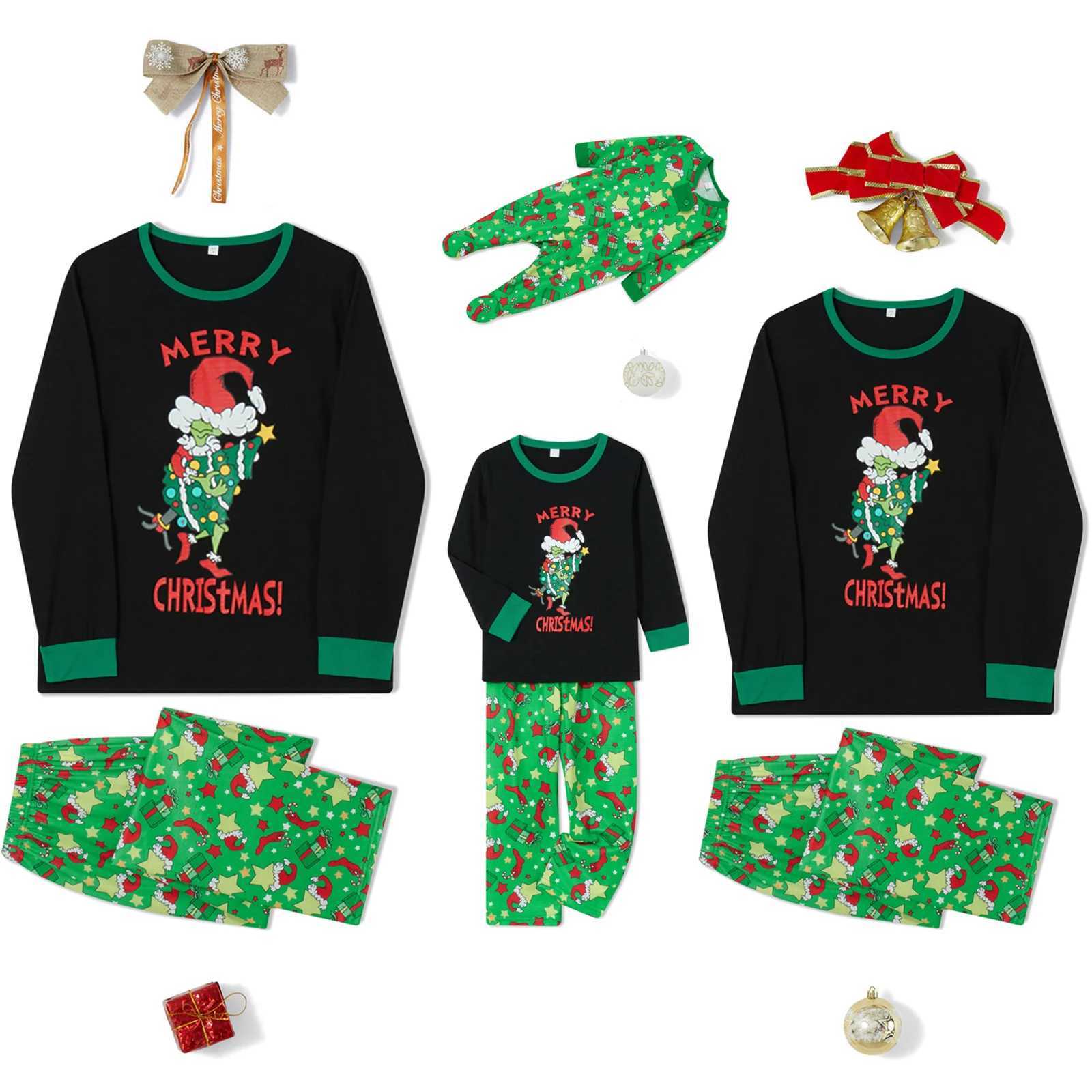 Christmas Pajamas for Family Long Sleeve Cartoon Print Tops Trousers Set Winter Holiday Sleepwear L251021UF0U