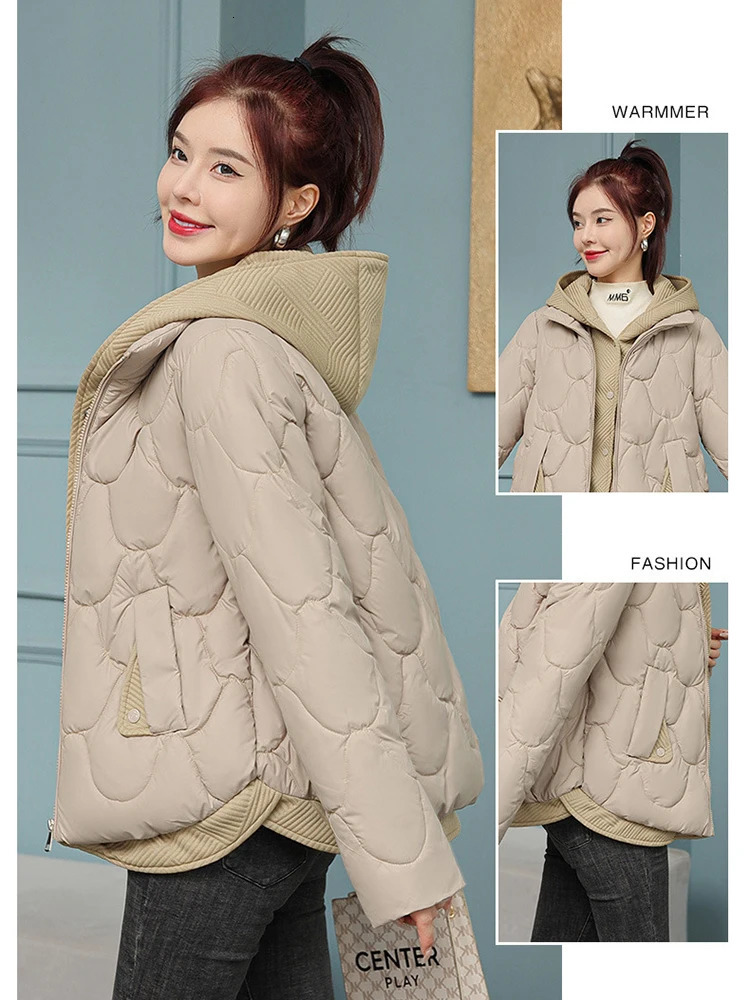 Fitshinling Fashion In Warm Parkas Coat Outerwear Women Clothing Twopiece Cotton Padded Quilted Winter Jacket Female 251021