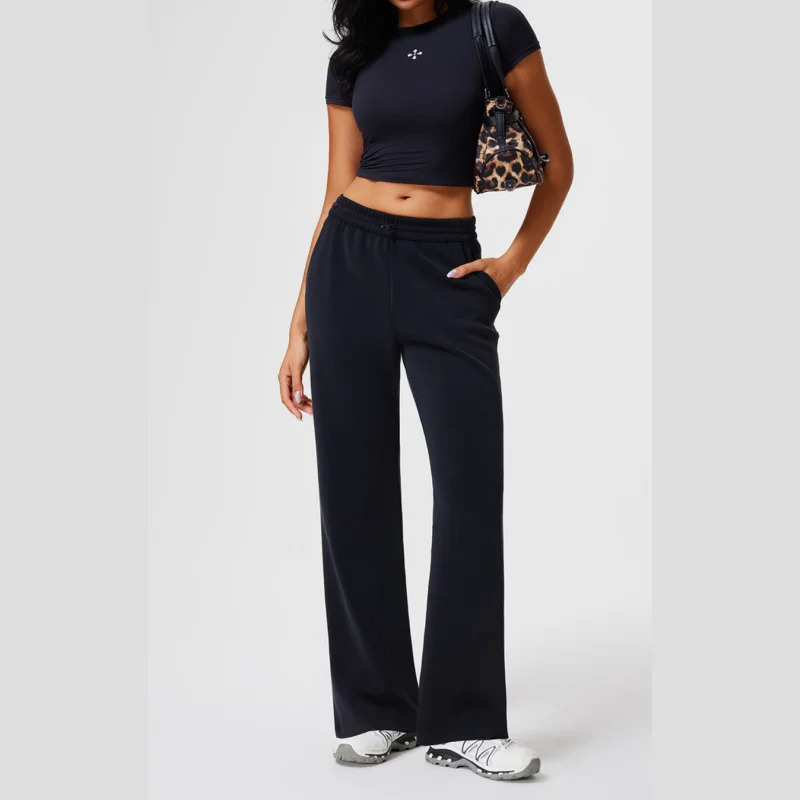 Air Layer High Quality Yoga Pants Women Waist Legging Loose Straight Wide Leg Running Pocket Sport Leisure Workout Leggings 251017