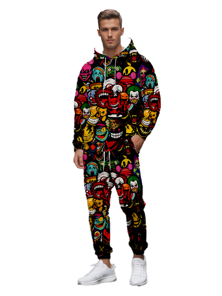 Men's Ankle-Length Knitted Hoodie Casual Outdoor Polyester Sweatshirt Gradient Color Print with Adjustable Drawstring - LMWY00171