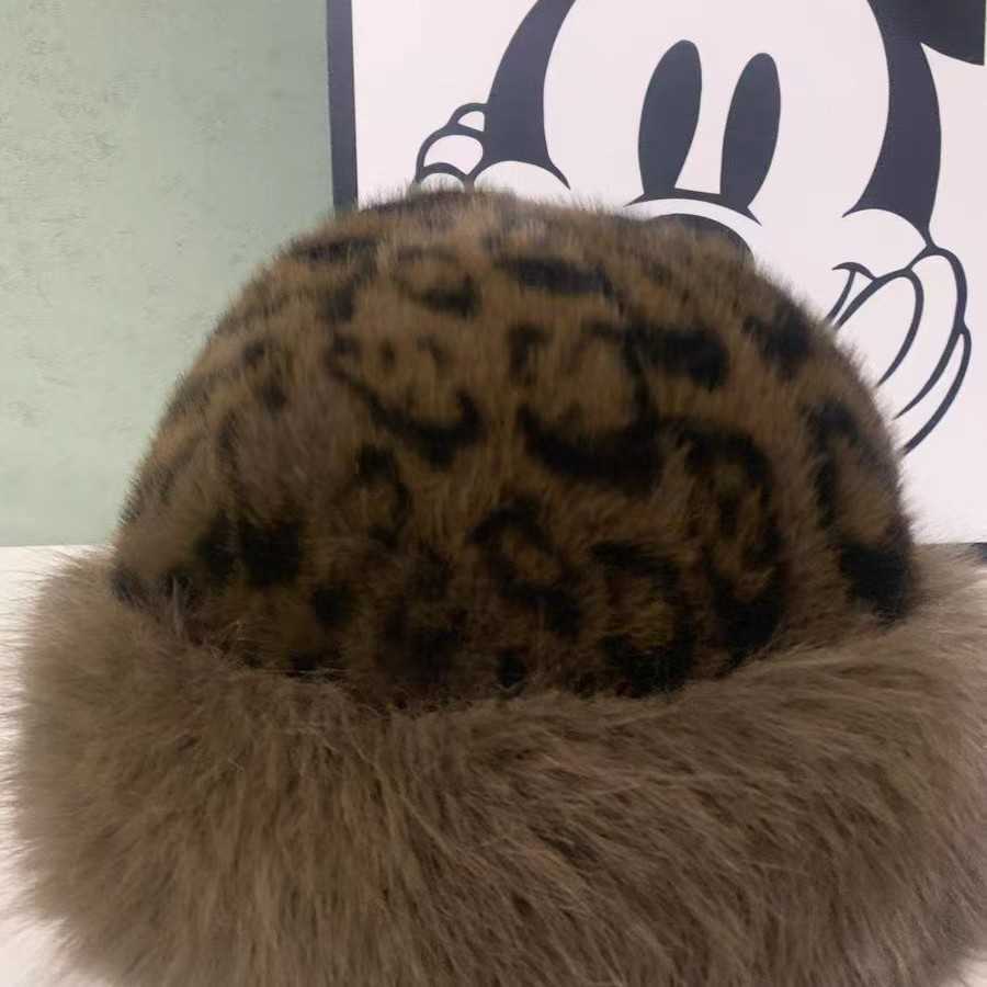 2024 Leopard Print Plush Fisherman Hat Hat for Women Autumn Winter Thickened Warm Ear Protection Imitation Mink Fur H251020