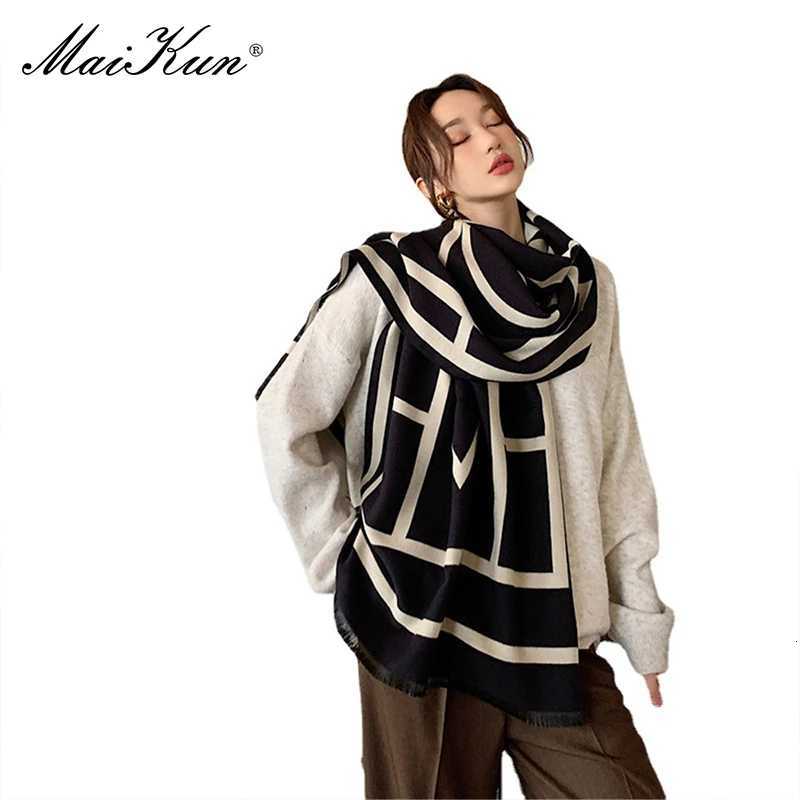 Maikuns New Winter Faux Cashmere Lettering Jacquard Scarf Womens Thick AllMatch Neck DoubleSided Fashion Fringed Warm Shawl W251021
