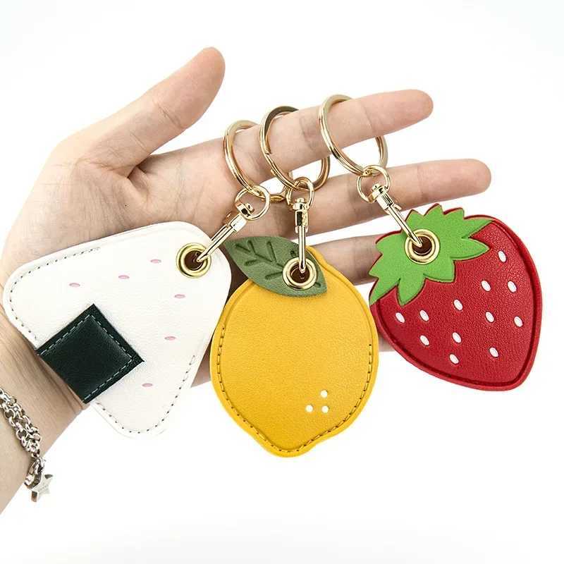 Cute Strawberry Keychain Lemon Entrance Guard Card Cover PU Leather Bag and Car Keys Pendant GPS Antilost Pet Collar Accessory W251021