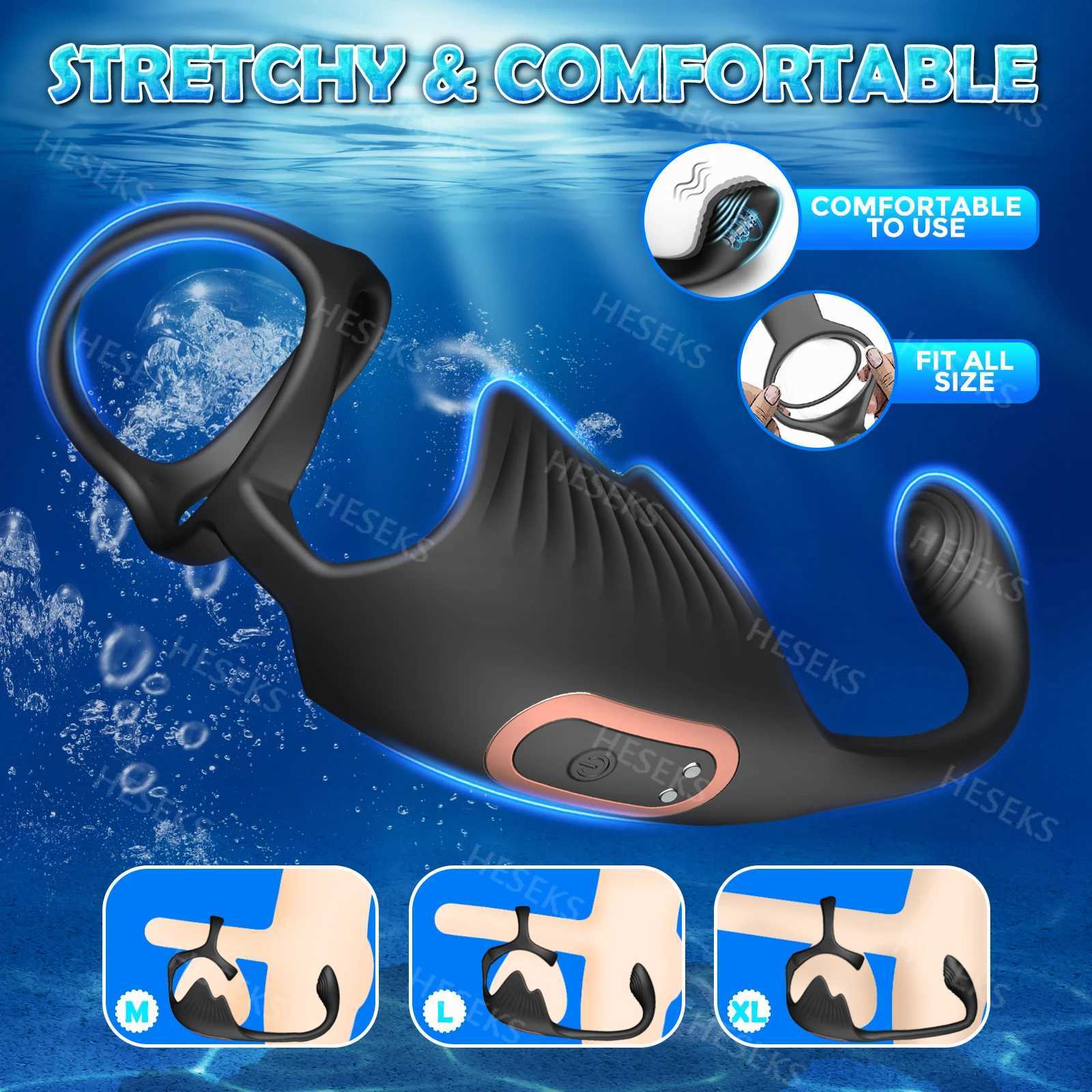 HESEKS 3 in 1 Prostate Massager Vibrating Cock Ring Anal Plug with Mini Bullet Taint Stimulator Remote Control Mens Sex Toys 18 L251021