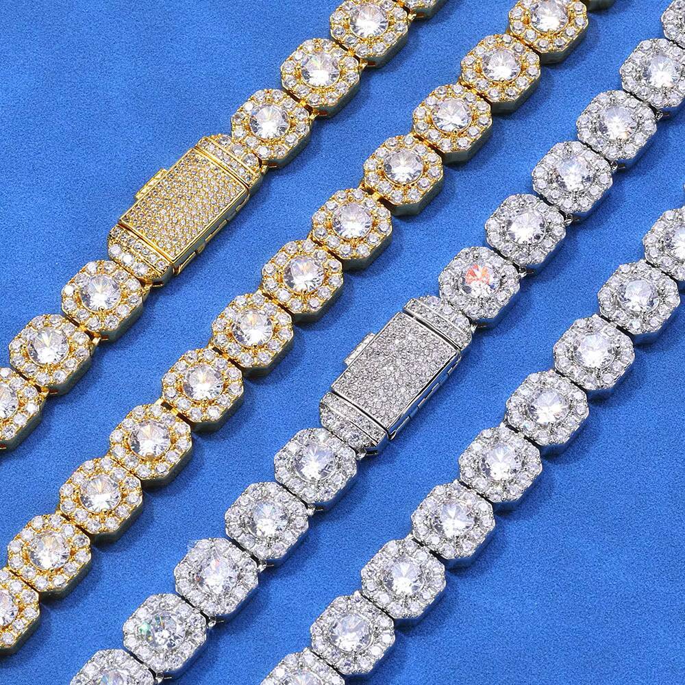Hip Hop Square Rock 925 Sterling Silver Tennis Chain Luxury 7mm Custom VVS Moissanite Diamond Cluster Tennis Chain Necklace