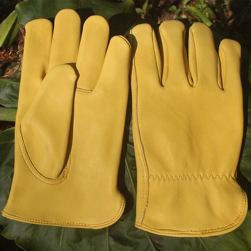 Leather Work Gloves Sheepskin Driving Gloves Men Motorcycle Gardening Safety Protective Fruit Picking Gloves 251020