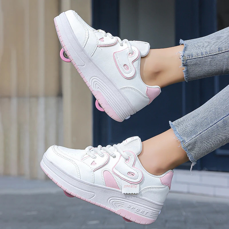 Laceup breathable walking shoes Girls twowheeled retractable sports roller skates for female students outdoors 251014