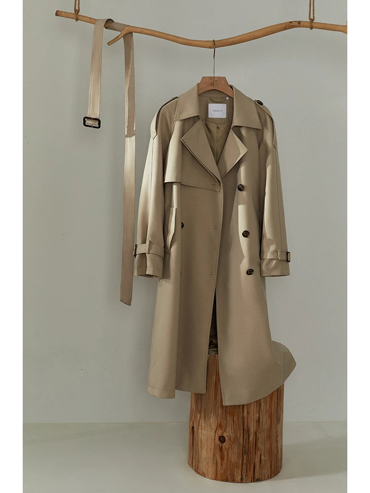 ZIQIAO Women British Style Double Breasted Casual Trench Coats Autumn Long Temperament Black Trench Jackets Straight FemaleCoat 251013