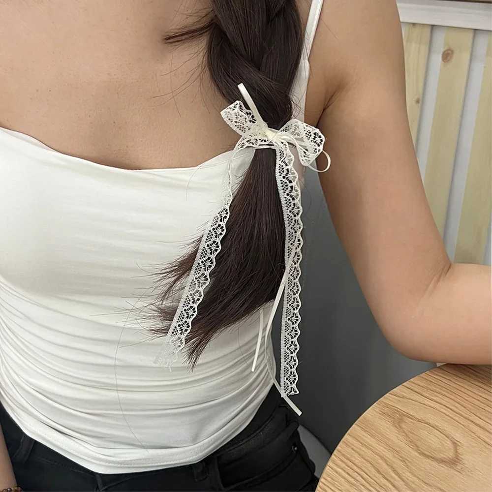 2pcs Korean Lace Bow Hair Clip Trend Long Ribbon Hairpins Barrettes Headband for Women Girl Hair Accessories Wedding JewelryW254021