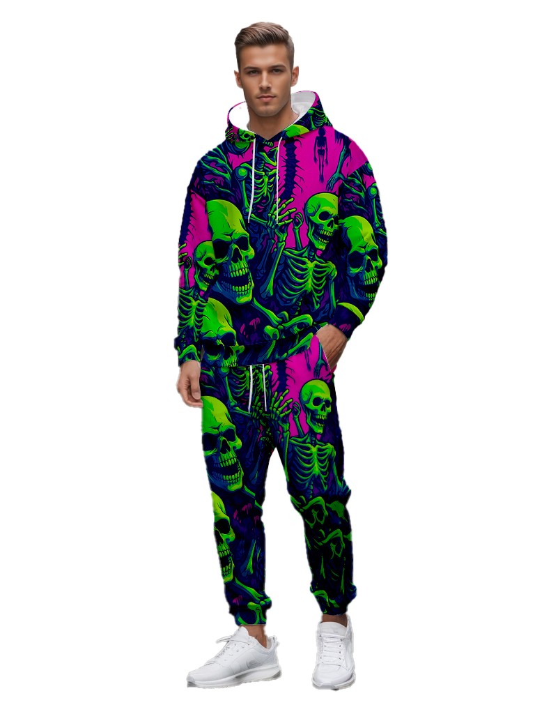 Men's Ankle-Length Knitted Hoodie Casual Outdoor Polyester Print Long Sleeve T-Shirt Adjustable Drawstring Hood Autumn Wear - LMWY00183