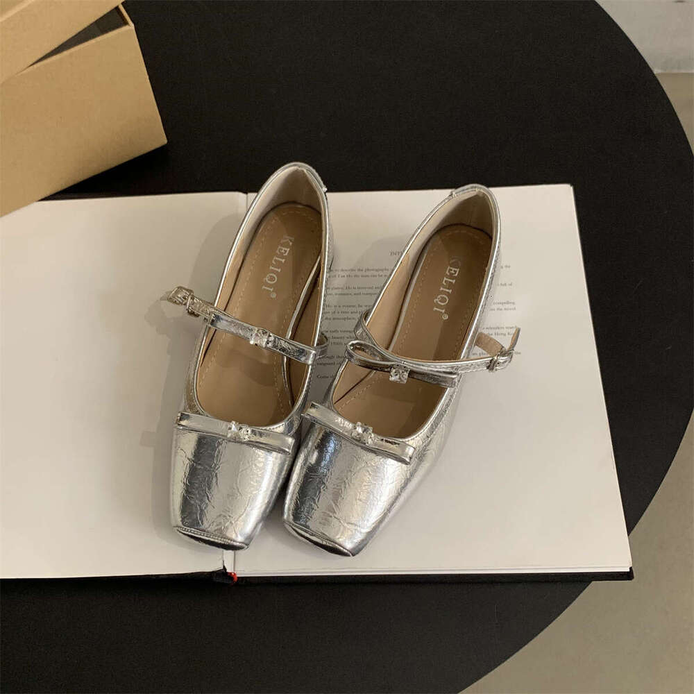 Designer Shoe Silk Satin Silver Single for Women New Bowknot French Style Elegant Fairy Dress with Chunky Heels Mary Jane Shoes