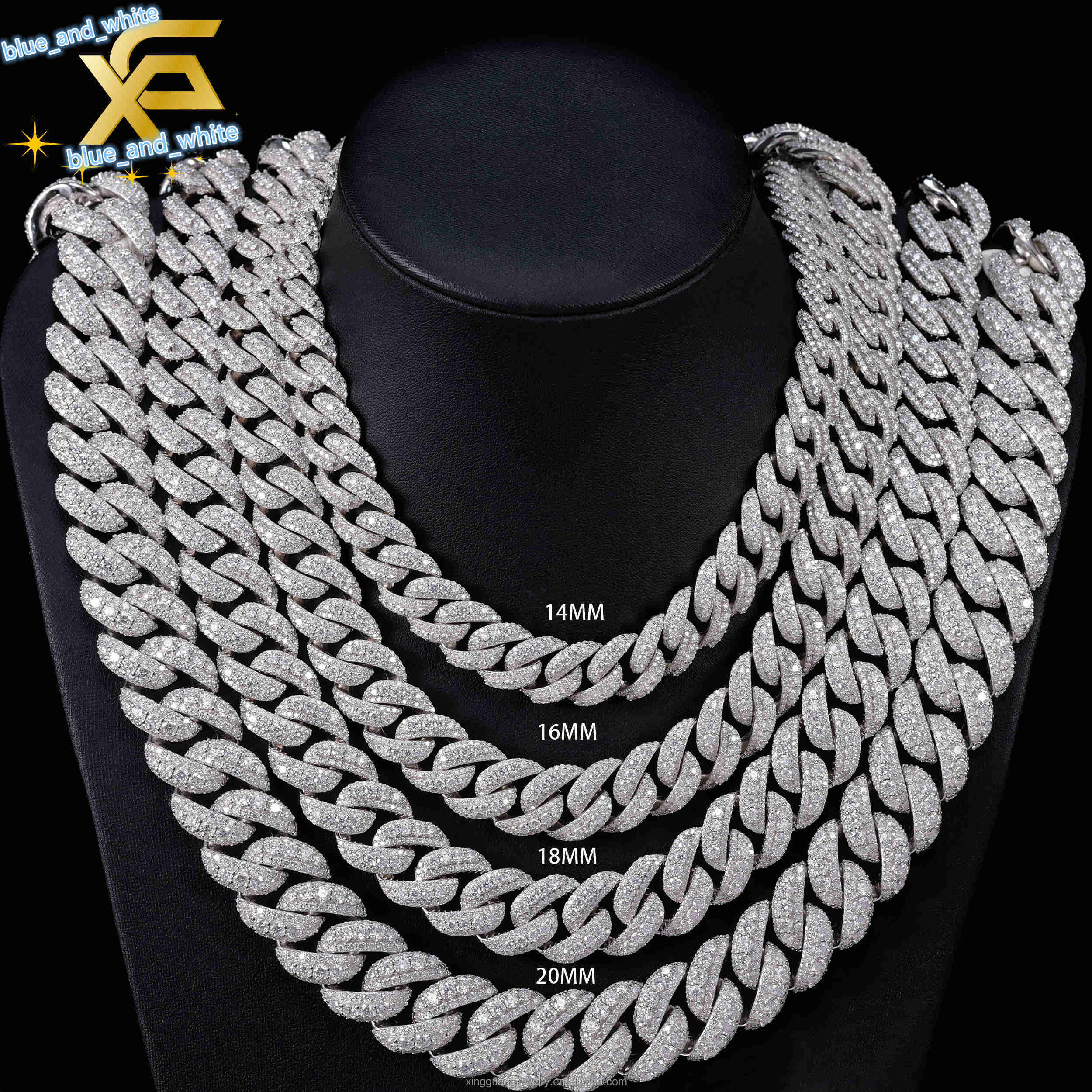 Hip Hop 141618MM Full Iced Out Large Moissanite in the Middle Chain S925 18K Gold Plated VVS Diamond Cuban Link Chain Necklace