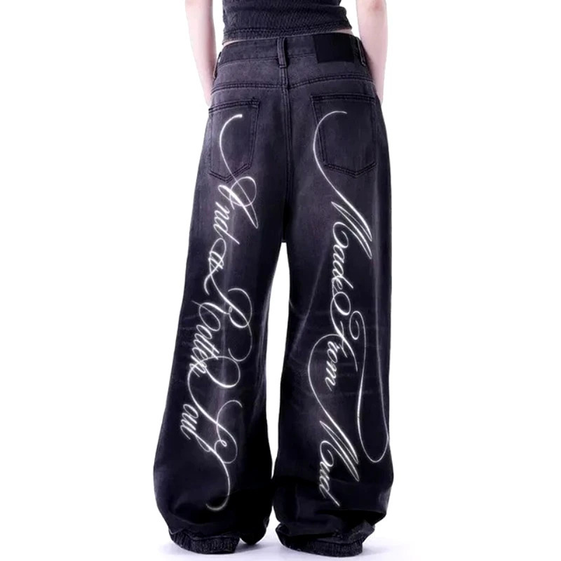 Y2K Gothic Denim Pants Long Letter Print Pattern Classic Art Jeans Harajuku Vintage Hip Hop Streetwear Men Women Baggy 251017