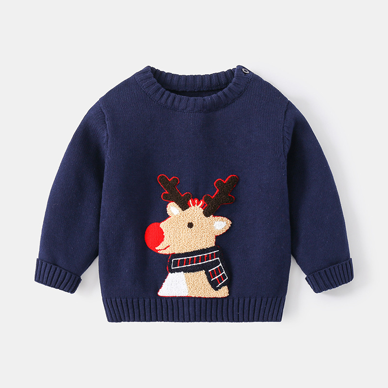 New hot selling children's Christmas sweaters cartoon reindeer boys and girls sweaters fashionable and warm winter thick sweaters