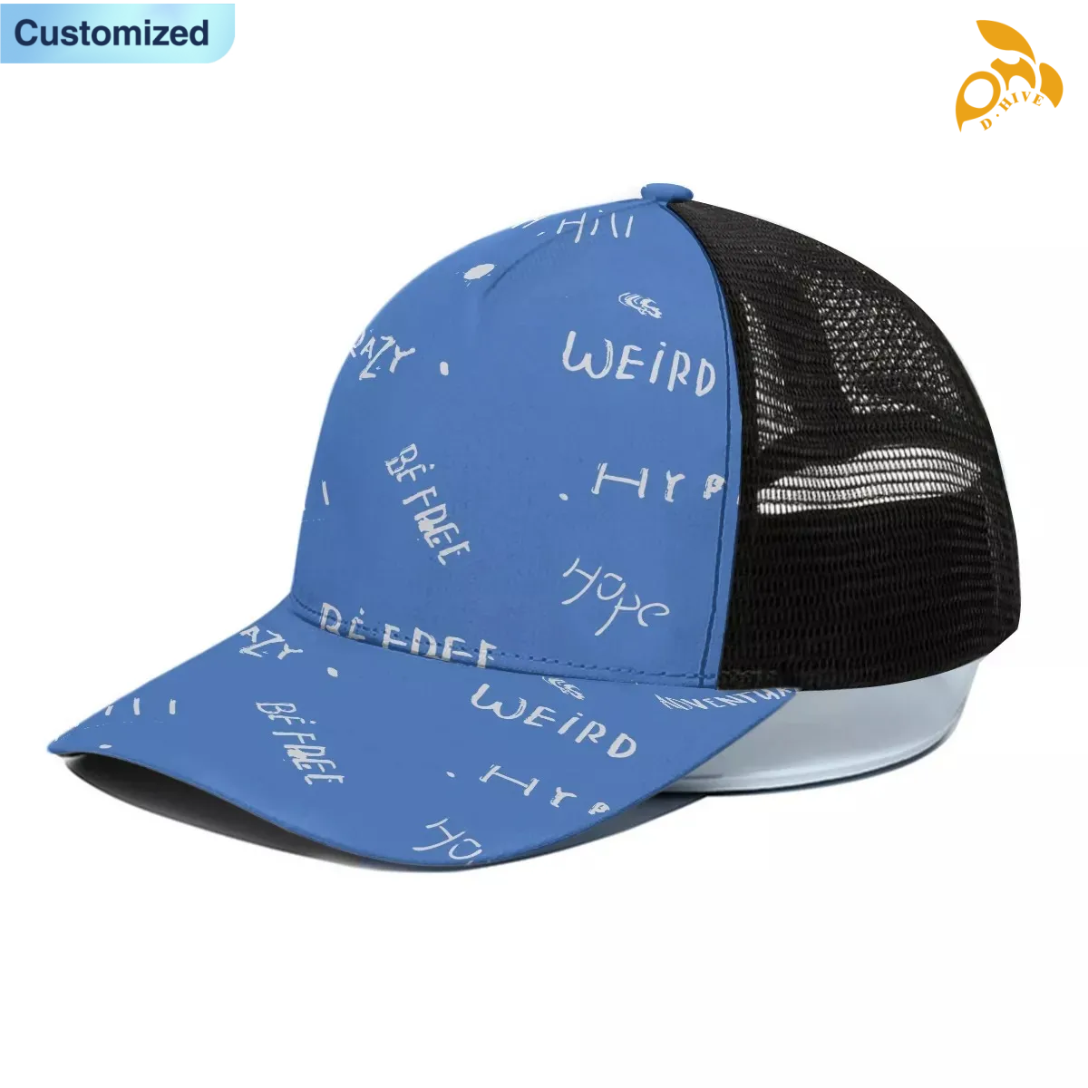 Free Shipping of Customized Unisex Trucker Hat With Black Half-mesh Sun-Protective Black Mesh Breathable Unisex Fit Lightweight Cool Style Hat