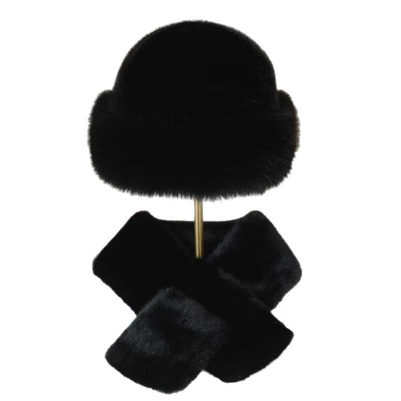 Hat Scarf Imitation Mink Fur Set Versatile Scarf Hat for Women Autumn Winter Cross Neck Warmer H251020
