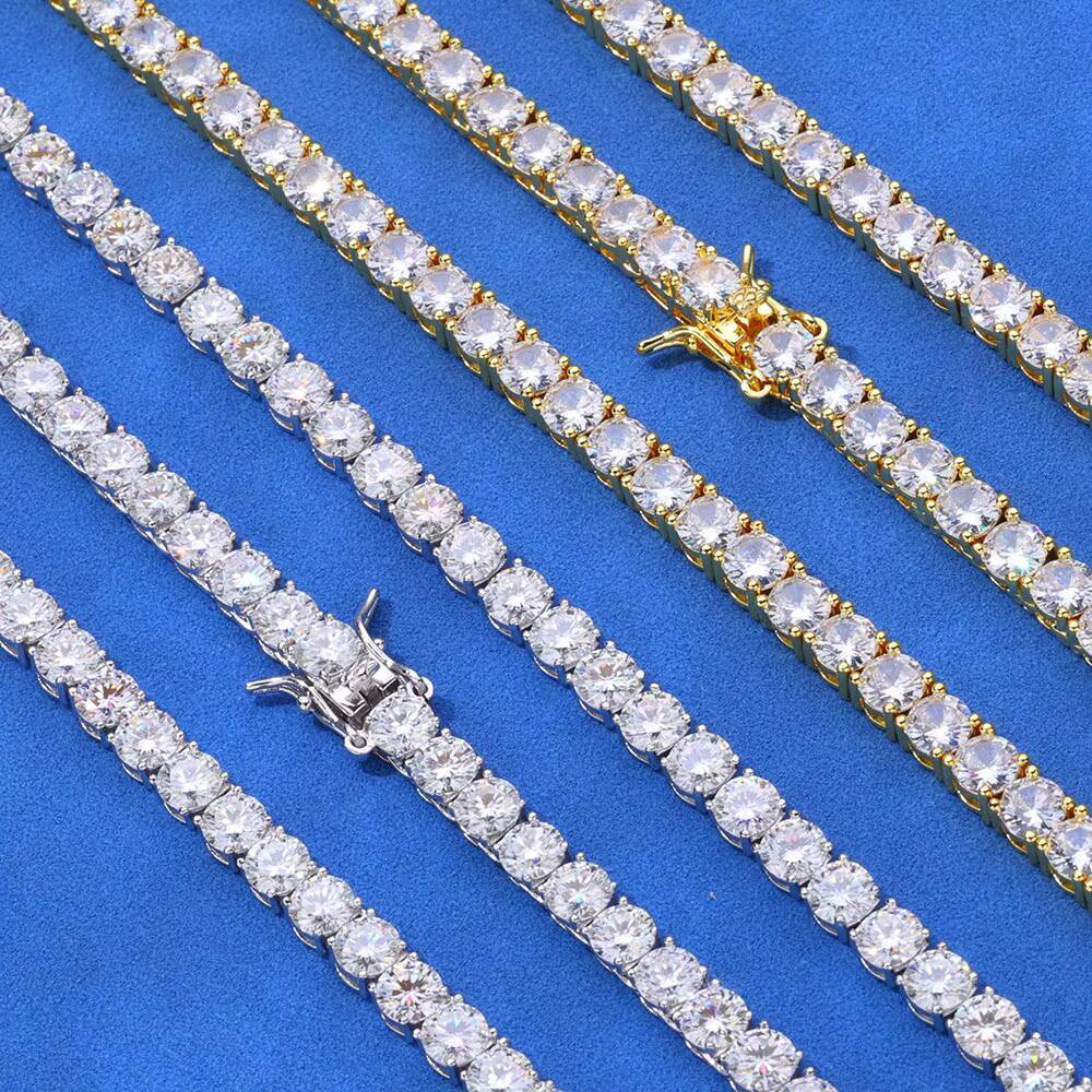 Eskeem Natural Diamond 3MM Moissanite Tennis Necklace Women Iced Out Round Brilliant Cut 925 Silver Rose Gold Plated Jewelry