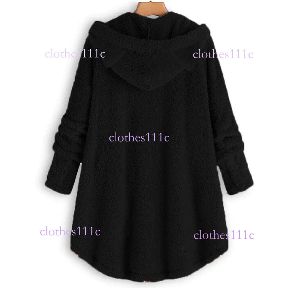 Fashionable Autumn Winter Women's Button Up Plush Coat Pure Color Irregular Trendy Brand Round Neck Full Sleeve Sweatshirt