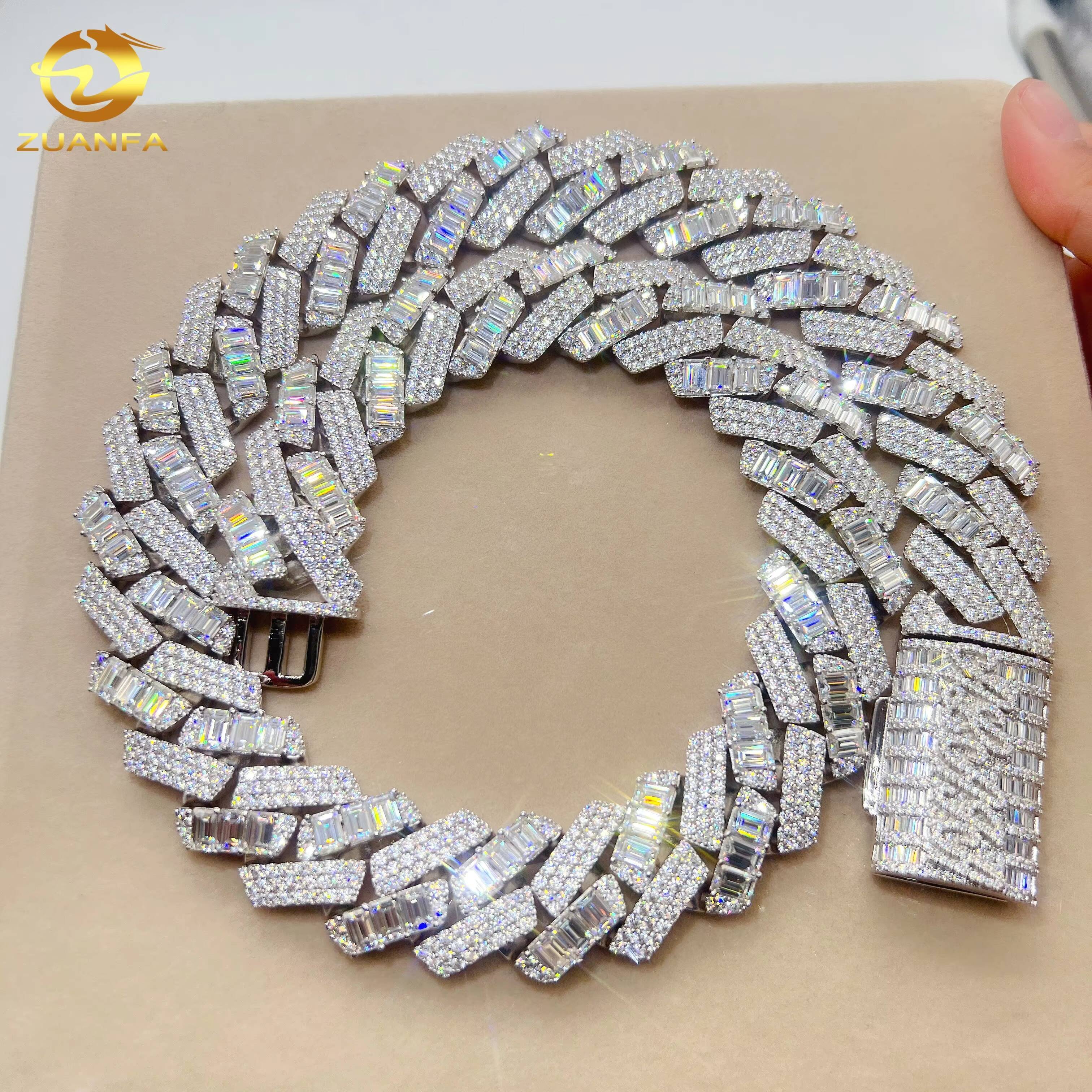 24mm Fine Jewelry Men 925 Sterling Silver Hip Hop Luxury Custom VVS Moissanite Miami Cuban Link Chain Cuban Necklace