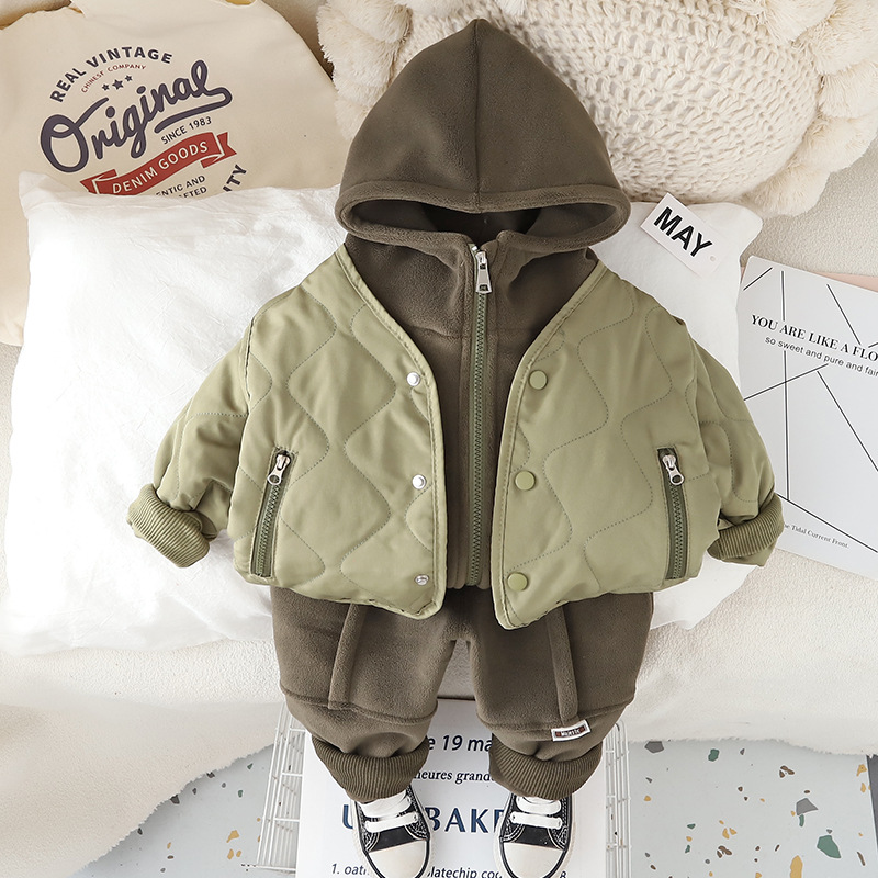 2025 New Boys Winter 3-Piece Set, Fleece-Lined Vest Outfit with Jacket & Pants, Warm Casual Outfit for Toddler Boys