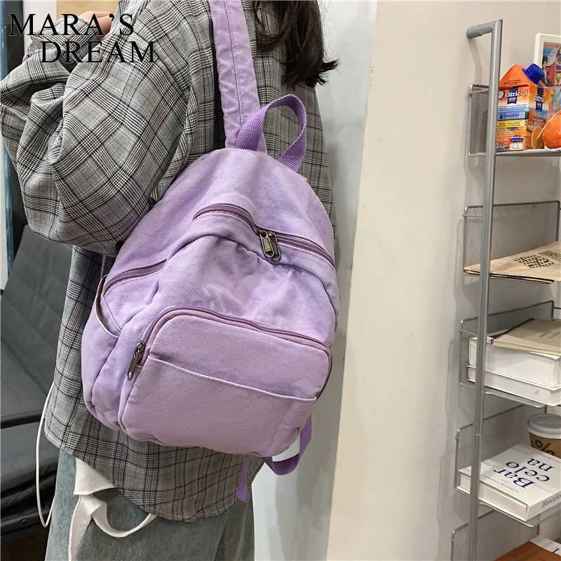 Mara Dream Canvas Women Backpack Vintage Small School Backpacks Women Zipper Travel Bagpack Female Solid Casual Schoolbag TravelW251020
