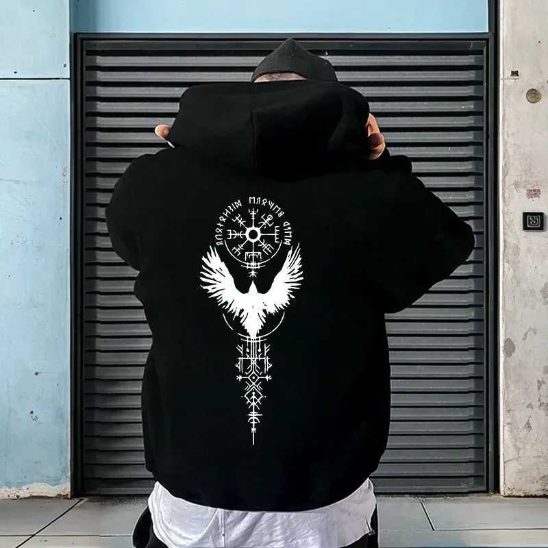 2025 New Arrival Mens Pure Color Hoodie High Quality Ancient Viking Raven Pattern Sweatshirt Autumn Winter Casual Sporty Coats W251021