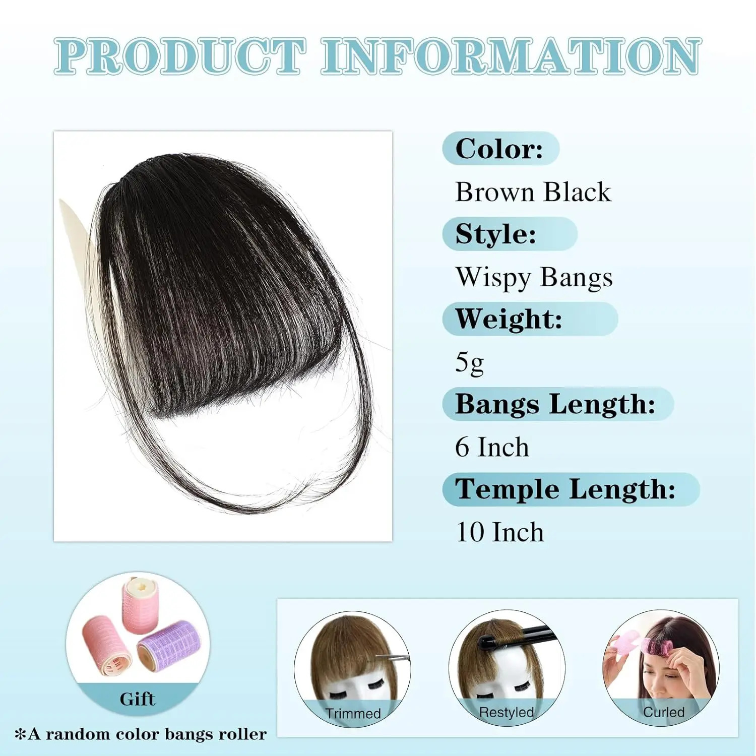 Synthetic Hair Wispy Bangs Clip in Hair Extensions Air Bangs Fringe with Temples Hairpieces for Women Curved Bangs Daily Party 251014