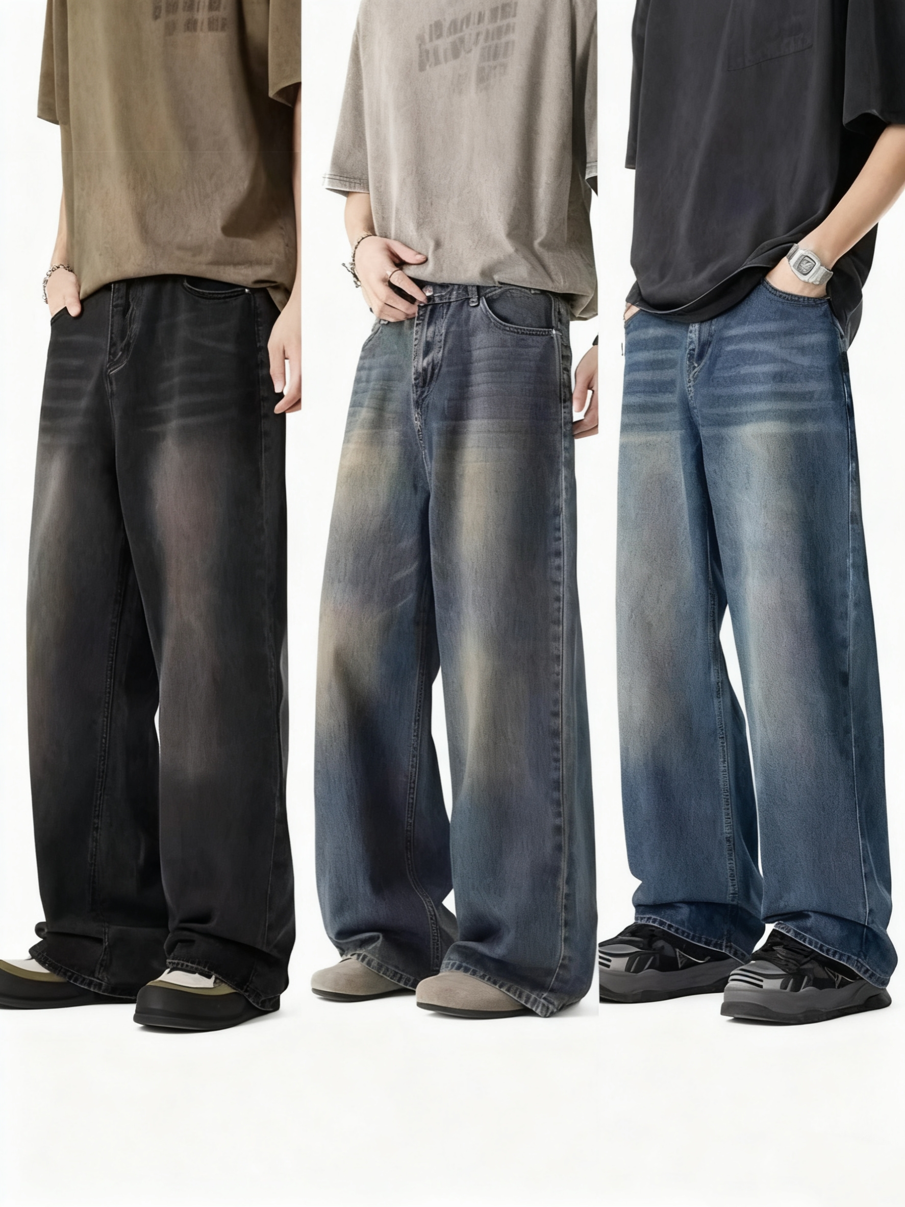 Men's Jeans Y2K Fashion American Vibe Washed Wide Leg Men's Jeans Loose Straight Retro Style Spring Autumn New Casual Comfortable Denim Trou