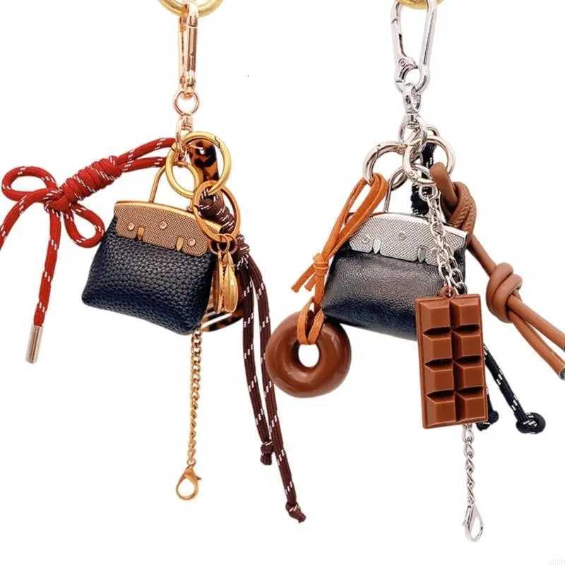 Mini Leather Handbag Chocolate Doughnuts Charms Pendant Keychain Women Bag Decoration Keys Holder Backpack Accessories Gifts W251021