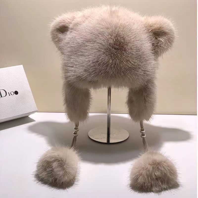Winter Hat Little Raccoon Hat Fashionable Commuting Versatile Big Bear Hat Imitation Wind Feng Hat Ear Protection Warmth H251020
