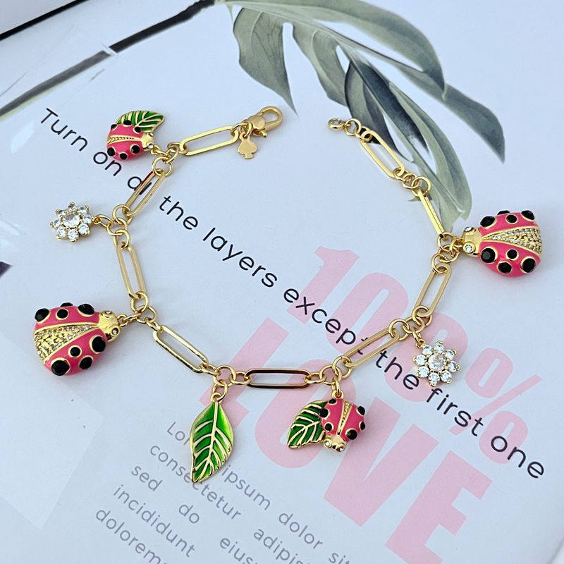Luxury bracelet Colorful enamel cute ladybug leaf shaped diamond encrusted bracelet women Christmas gift designer bracelet free shipping