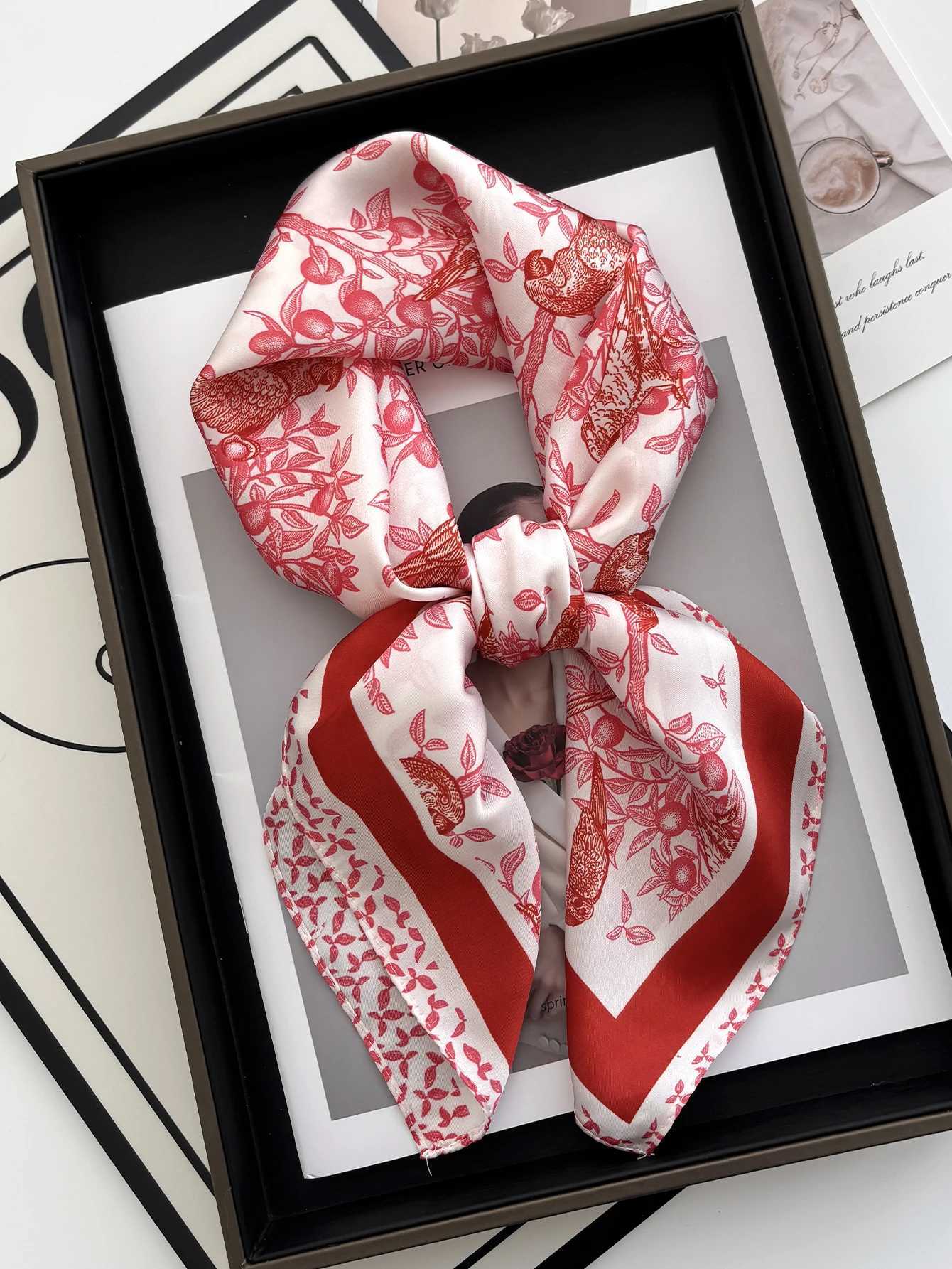 Vintage Chain Print Satin Square Scarf Soft Lightweight Wens Fashion Accory for Hair Neck Shawl Egant Hair ScarfW251021