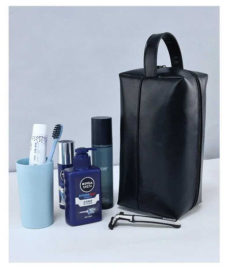 Mens Business Travel Bag Zipper Makeup Bags PU Leather Travel toiletry bag Cosmetics Organizer Storage Pouch Large CapacityW251021